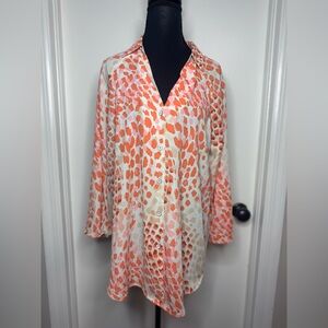 CAbi Vibrant Orange and Cream Button Up Long Sleeve Size Medium